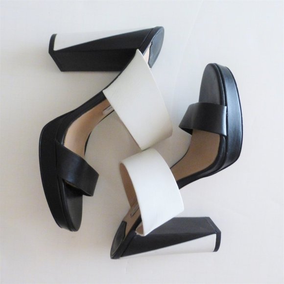 Diane Von Furstenberg 6.5 Black and White High Heel Sandals Chunky Heel EU 36.5 - Picture 3 of 8